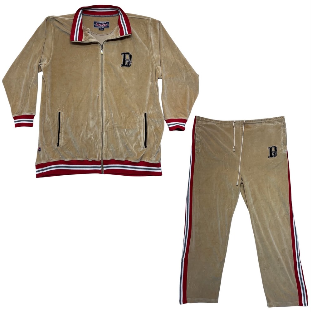 Phat Farm Tracksuit Set Mens 2XL Brown Velour Streetwear Jacket Pants Y2K